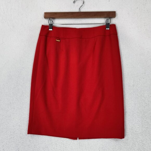 Calvin Klein Skirt Womens 4P Red Pencil Lined Stretch Back Vent Career - Picture 1 of 11